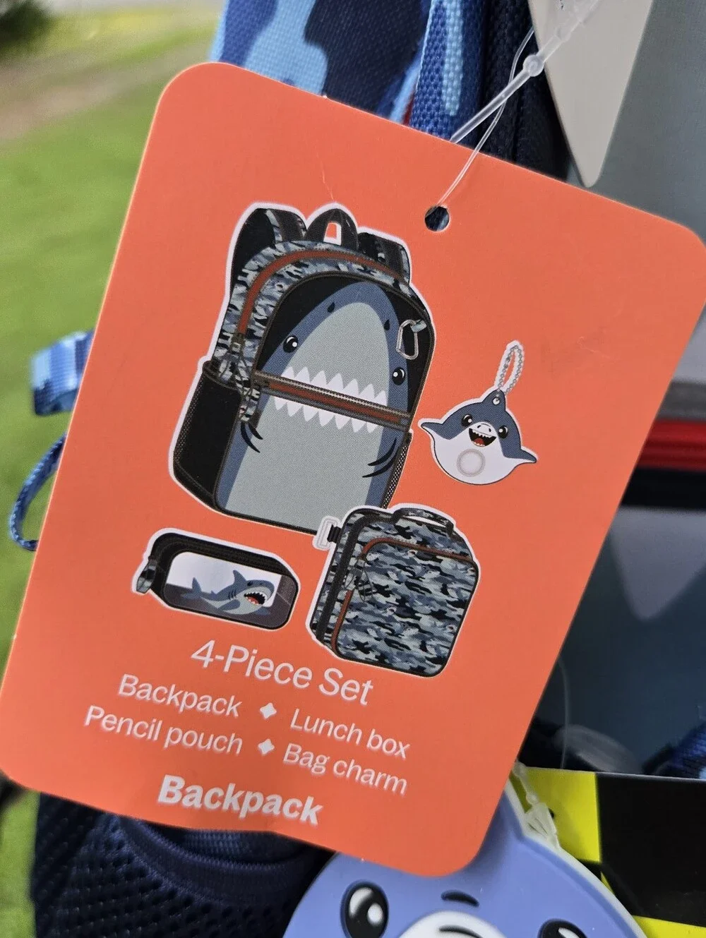 Kids Shark Backpack with Lunch Bag, Keychain and Pencil Case - Blue Camo